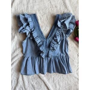 Bibi Boutique Denim Ruffle Shirt Size Medium